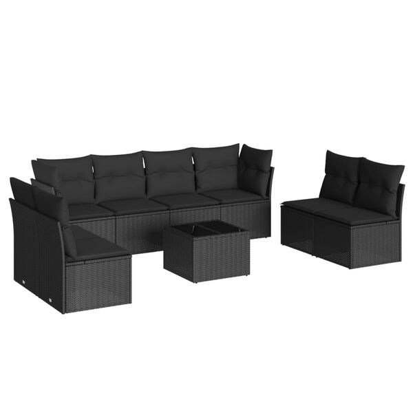 vidaXL 9-tlg. Garten-Sofagarnitur mit Kissen Schwarz Poly Rattan
