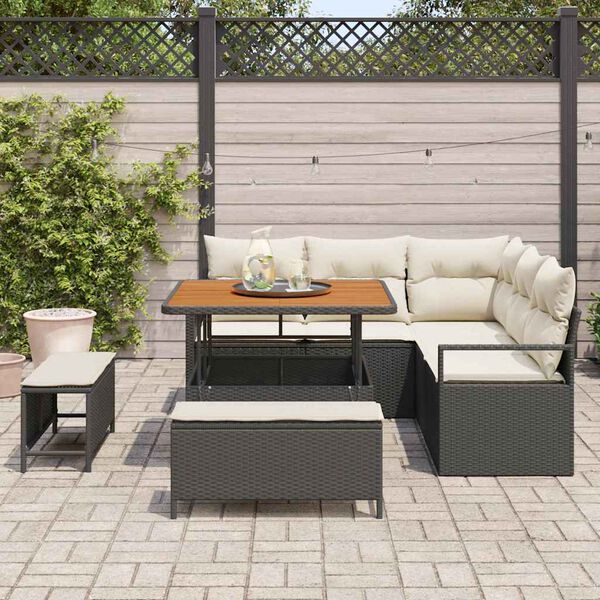 vidaXL Garten-Sofa-Set mit Kissen 8 pcs Schwarz Poly Rattan