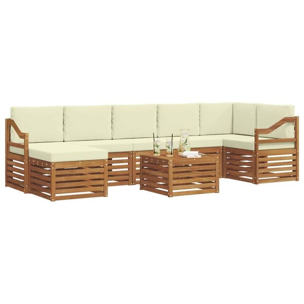 vidaXL Ecksofa Set mit Kissen 8 pcs Natur und Creme Massivholz Akazie
