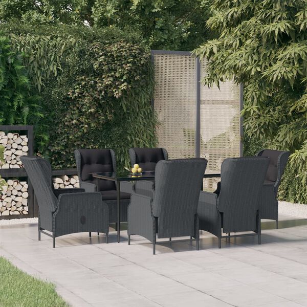 vidaXL 7-tlg. Garten-Essgruppe Dunkelgrau Poly Rattan