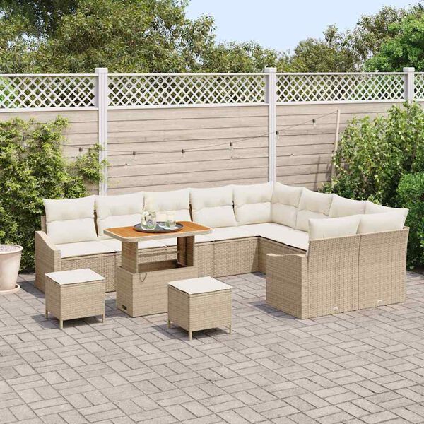 vidaXL Gartensofa-set mit Kissen 12 pcs Beige Poly-Rattan