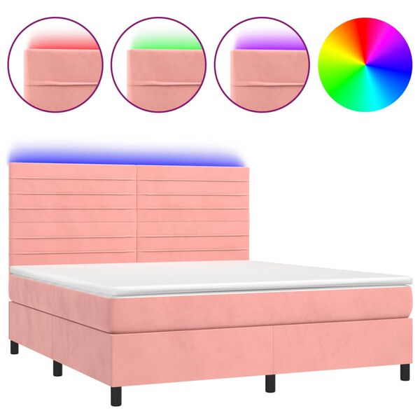 vidaXL Boxspringbett mit Matratze & LED Rosa 160x200 cm Samt