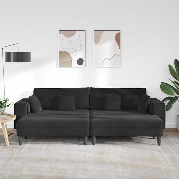 vidaXL Samt Sofa mit Kissen 3 pcs Schwarz 208 cm Samt