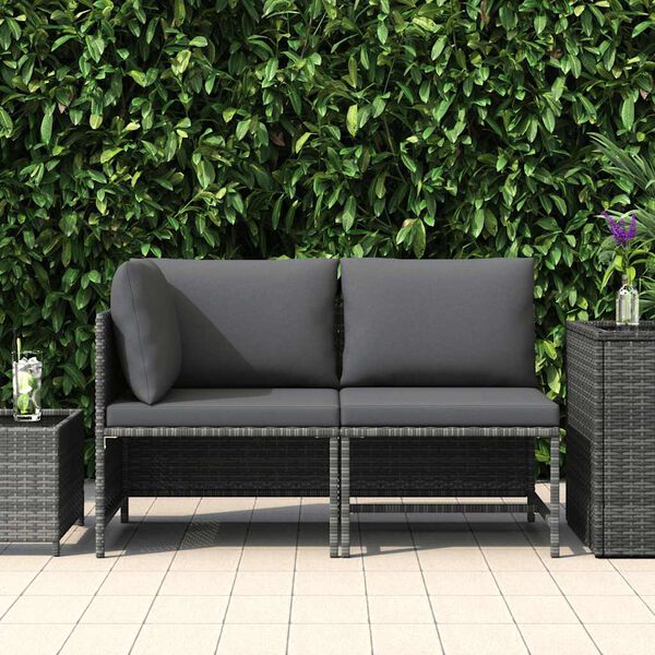 vidaXL 2-tlg. Garten-Sofagarnitur mit Auflagen Poly Rattan Grau