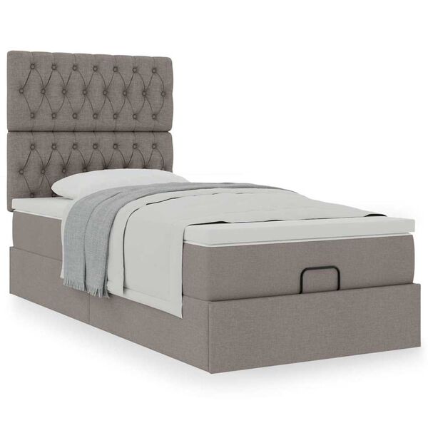 vidaXL Ottoman-Bett mit Matratze Taupe 100x200 cm Stoff