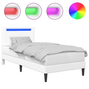 vidaXL Bettrahmen mit LED-Lichtleisten Wei&szlig; 100 x 200 cm Kunstleder