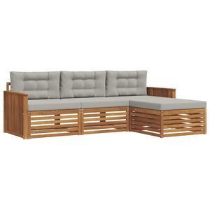 vidaXL Outdoor-Sofagarnitur mit Kissen Nat&uuml;rlich und Hellgrau