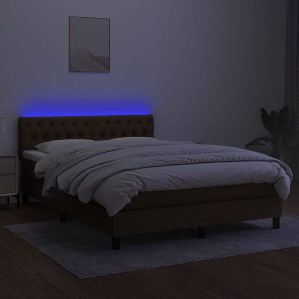 vidaXL Boxspringbett mit Matratze & LED Dunkelbraun 140x200 cm Stoff