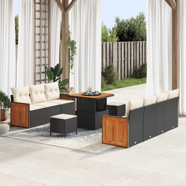 vidaXL Garten-Sofa-Set mit Kissen 10 pcs Schwarz und Creme