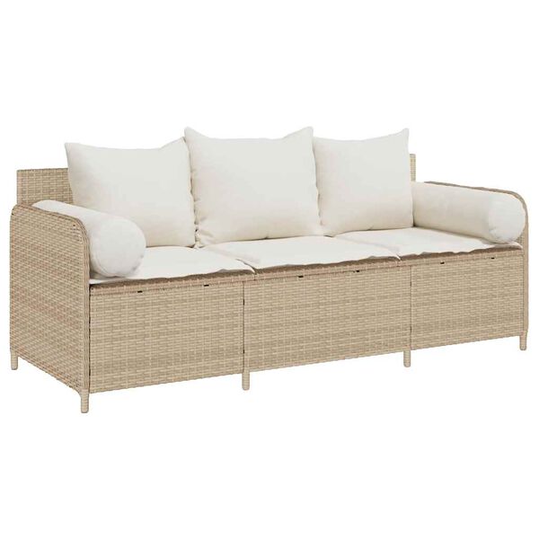 vidaXL Gartensofa mit Kissen 3-Sitzer Beige Poly Rattan