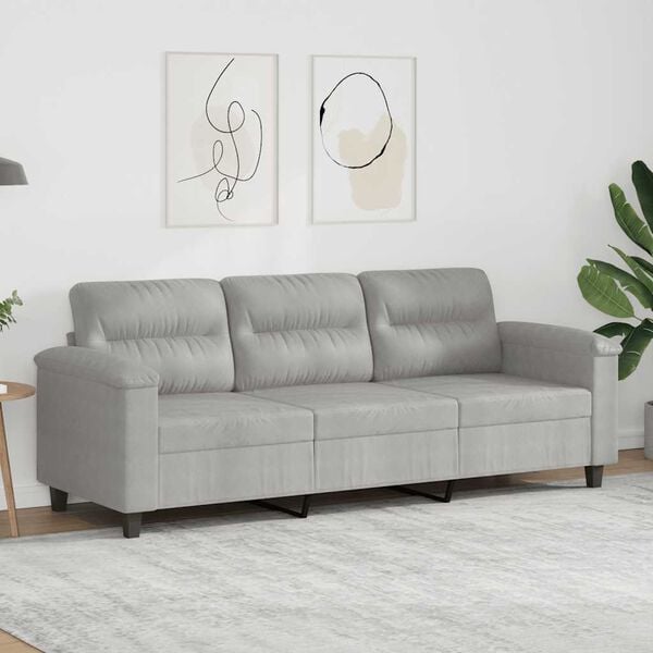 vidaXL 3-Sitzer-Sofa Hellgrau 180 cm Mikrofasergewebe