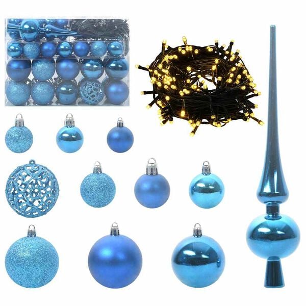 vidaXL Weihnachtskugel-Set mit 150 LEDs 61 pcs Blau Kunststoff