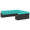 vidaXL 11-teiliges Gartensofa-Set mit Kissen, schwarzes Polyrattan