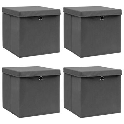vidaXL Aufbewahrungsboxen mit Deckeln 4 Stk. Grau 32x32x32 cm