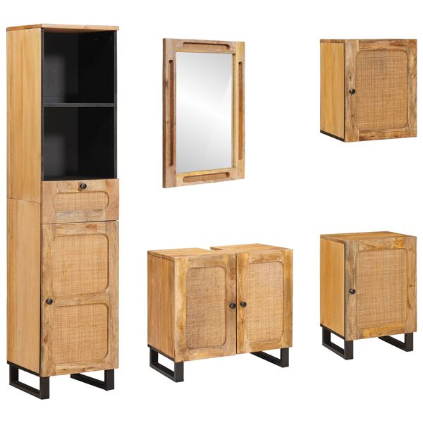 vidaXL Badezimmer Sets mit Schubladen mit Regal Natur Massivholz Mango