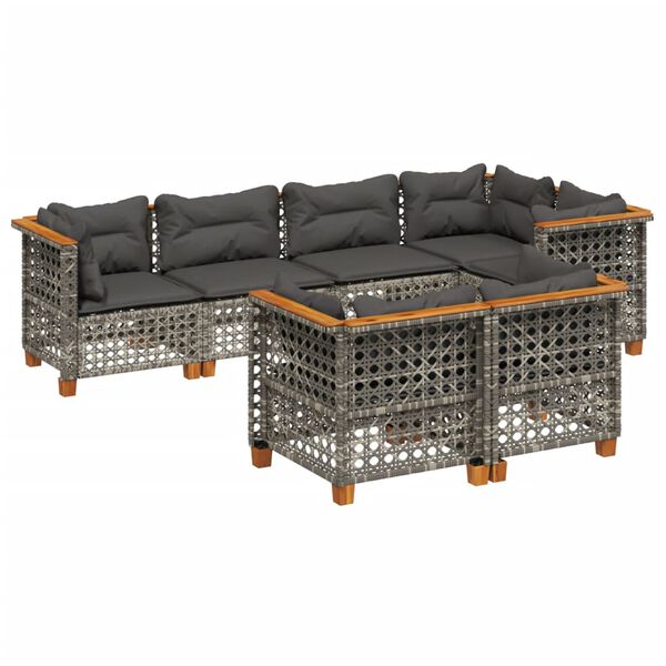 vidaXL 7-tlg. Garten-Sofagarnitur mit Kissen Grau Poly Rattan