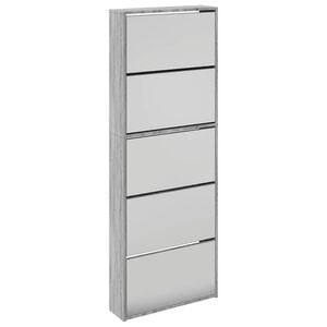 vidaXL Schuhschrank mit Spiegel 5 F&auml;cher Grau Sonoma 63x17x169,5 cm