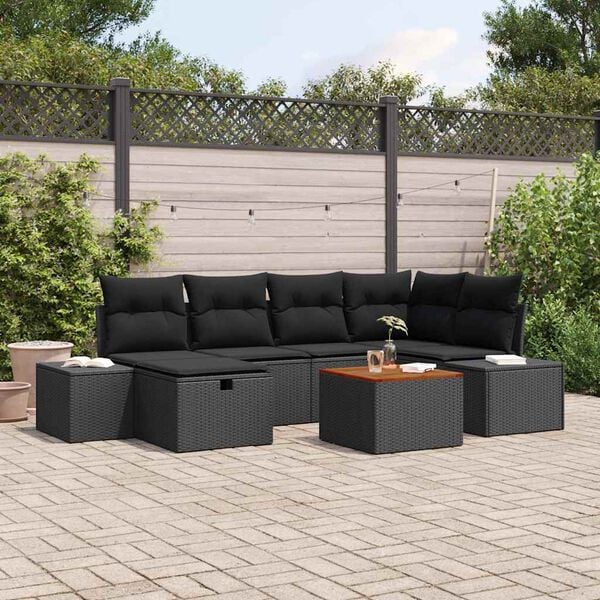 vidaXL Gartensofa-set mit Kissen 7 pcs Schwarz Poly Rattan