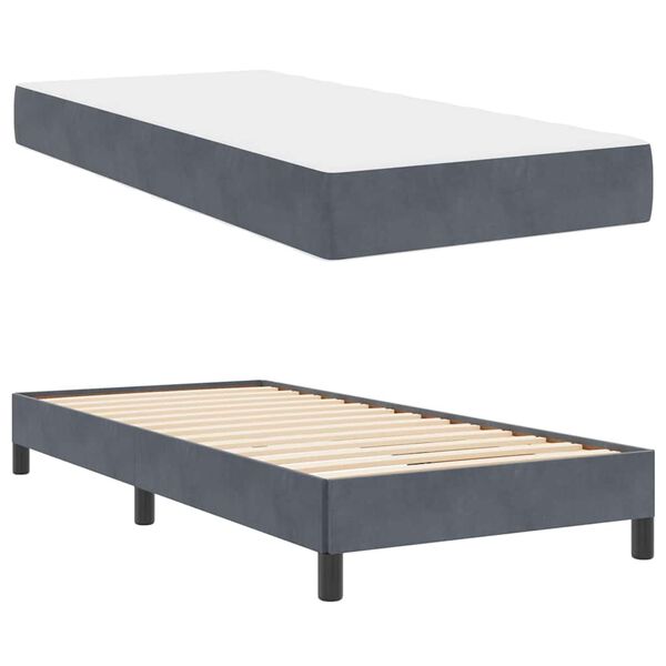 vidaXL Boxspringbett mit Matratze Dunkelgrau 90 x 220 cm Stoff