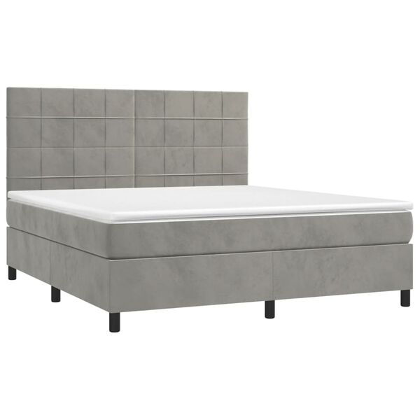 vidaXL Boxspringbett mit Matratze & LED Hellgrau 160x200 cm Samt