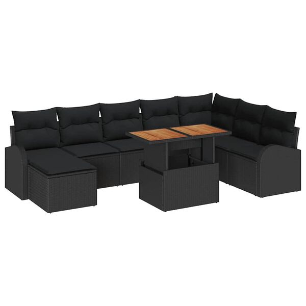 vidaXL Garten-Sofa-Set mit Speicher 9 pcs Schwarz Poly Rattan