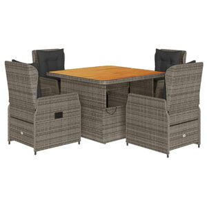 vidaXL 5-tlg. Garten-Essgruppe mit Kissen Grau Poly Rattan