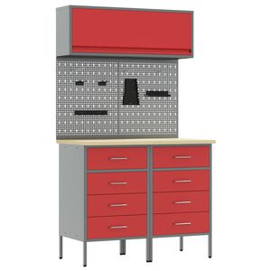 vidaXL Arbeitsschrankset mit Schubladen mit Regal 5 stk. Rot