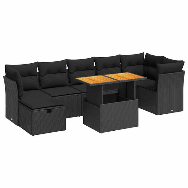 vidaXL 8-tlg. Garten-Sofagarnitur mit Kissen Schwarz Poly Rattan