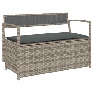 vidaXL Gartenbank mit Stauraum und Kissen Grau Poly Rattan