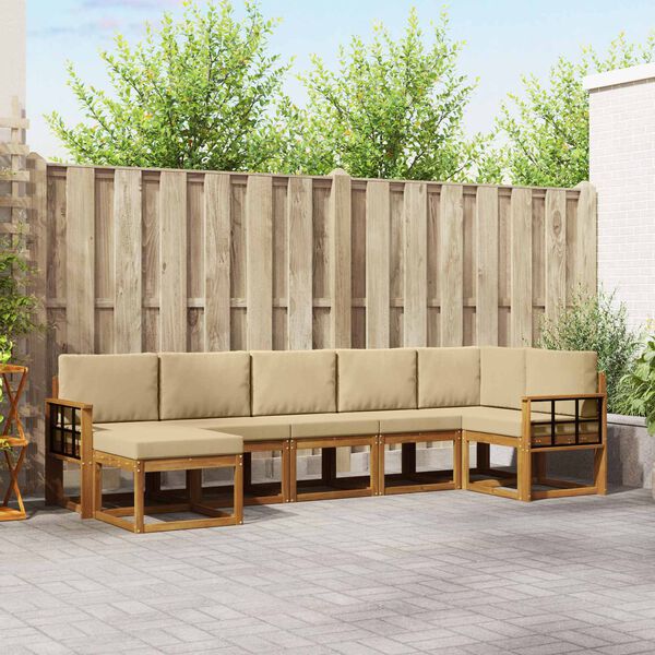 vidaXL Outdoor-Sofagarnitur mit Kissen 7 pcs Natur und Beige