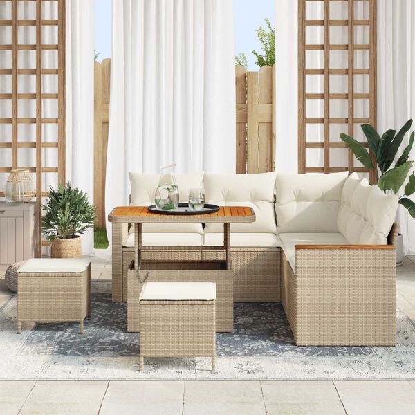 vidaXL Gartensofa-set mit Kissen 8 pcs Beige Poly Rattan