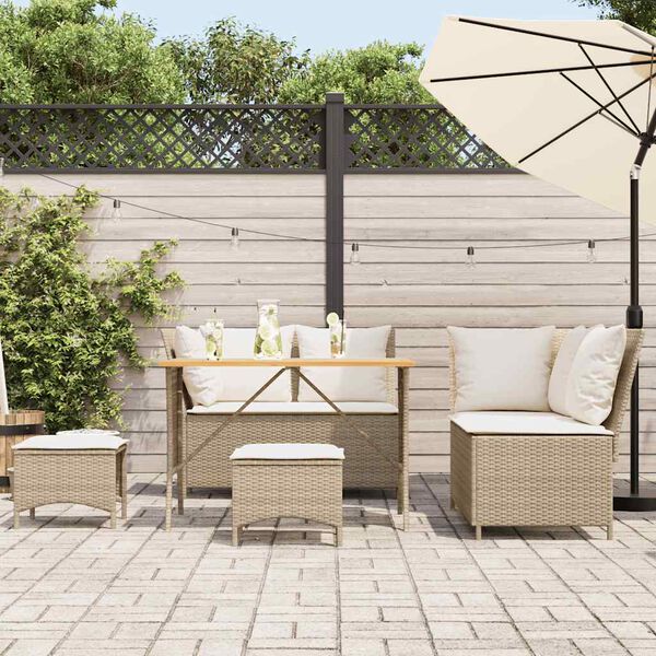 vidaXL 5-tlg. Garten-Sofagarnitur mit Kissen Beige Poly Rattan