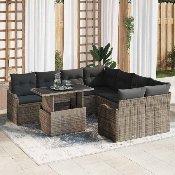 vidaXL Gartensofa-set mit Kissen mit Kissen 9 pcs Grau Poly Rattan