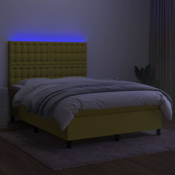 vidaXL Boxspringbett mit Matratze & LED Gr&uuml;n 140x190 cm Stoff