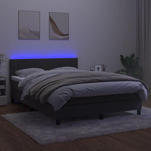 vidaXL Boxspringbett mit Matratze & LED Dunkelgrau 140x200 cm Samt