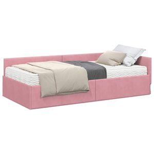 vidaXL Eckbettgestell mit Matratze 2 stk. Rosa 80 x 200 cm Samt