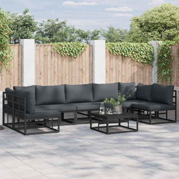 vidaXL Gartensofa-set mit Kissen 7 pcs Schwarz Aluminium