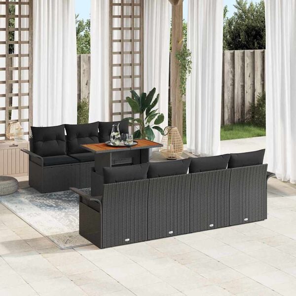 vidaXL Garten-Sofa-Set mit Speicher 8 pcs Schwarz Poly Rattan