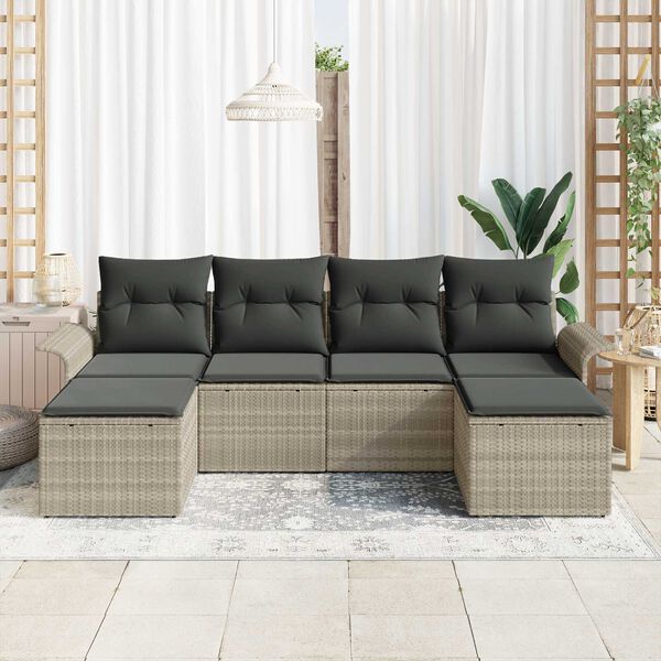vidaXL Gartensofa-set mit Kissen 6 pcs Hellgrau Poly-Rattan
