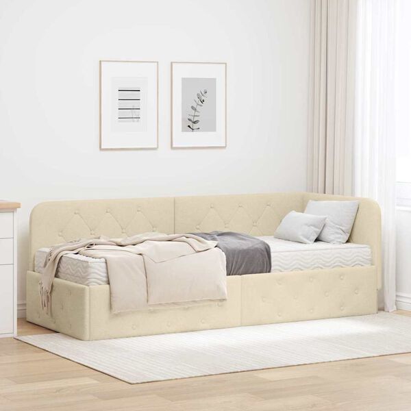 vidaXL Eckbettgestell mit Matratze Creme 80 x 200 cm Stoff