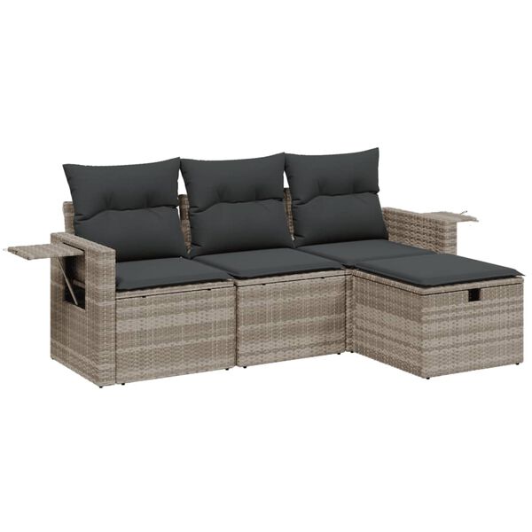 vidaXL 4-tlg. Garten-Sofagarnitur mit Kissen Hellgrau Poly Rattan