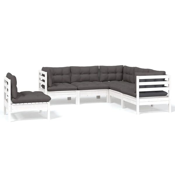 vidaXL 5-tlg. Garten-Lounge-Set mit Kissen Weiß Kiefernholz