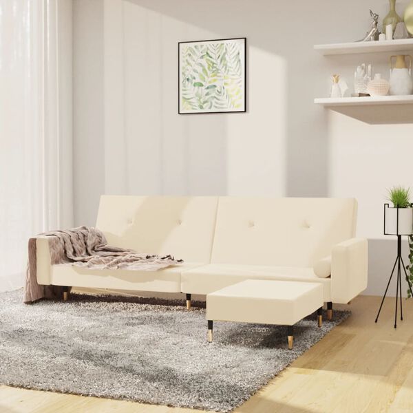 vidaXL Schlafsofa 2-Sitzer mit Hocker Creme Samt