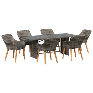 vidaXL Garten Essgruppe mit Kissen 7 pcs Grau Poly-Rattan