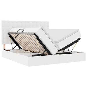 vidaXL Bett mit Stauraum und LED Reinwei&szlig; 200 x 200 cm Kunstleder