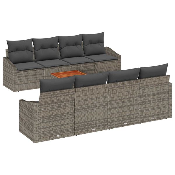 vidaXL Gartensofa-set mit Kissen 9 pcs Grau Poly-Rattan
