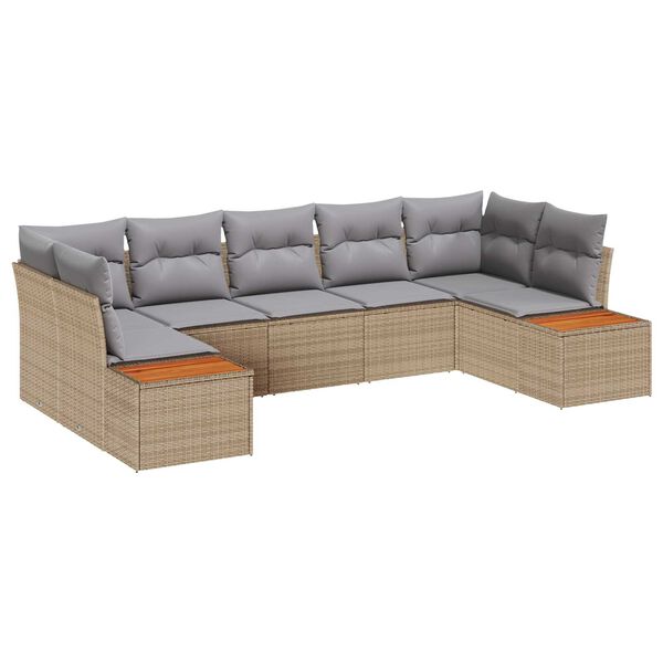 vidaXL Gartensofa-set mit Kissen 7 pcs Beige Poly-Rattan