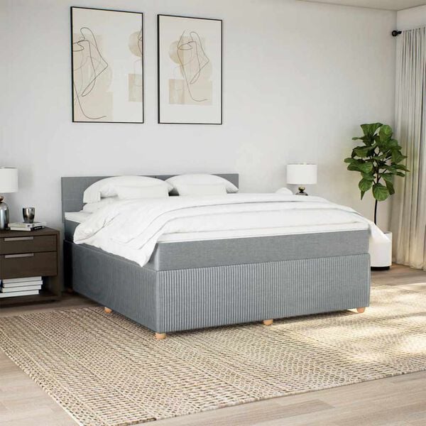 vidaXL Boxspringbett mit Matratze Hellgrau 180x200 cm Stoff