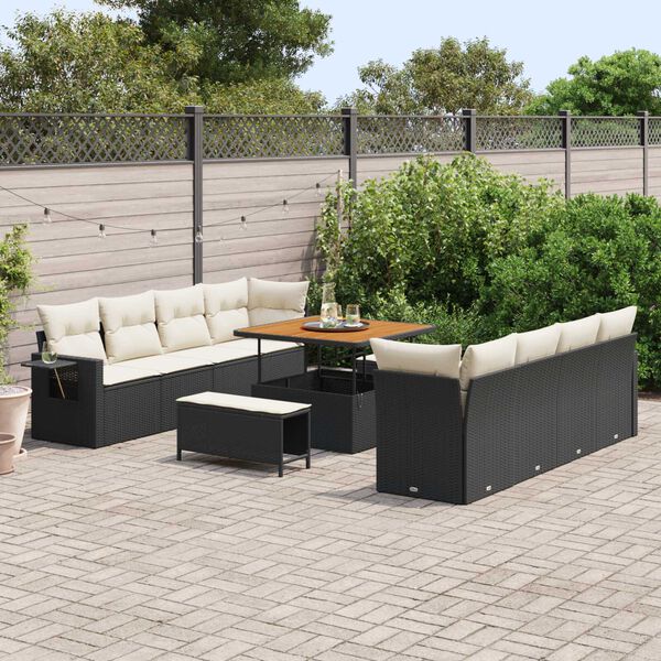 vidaXL Gartensofa-set mit Kissen 11 pcs Schwarz und Creme Poly-Rattan