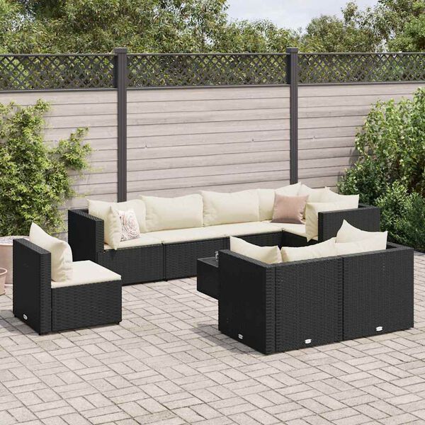 vidaXL 8-tlg. Garten-Lounge-Set mit Kissen Schwarz Poly Rattan